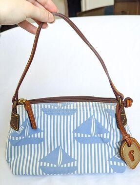 SOLD Vintage Dooney & Bourke Blue and White Sailboat Nautical Stripe Purse